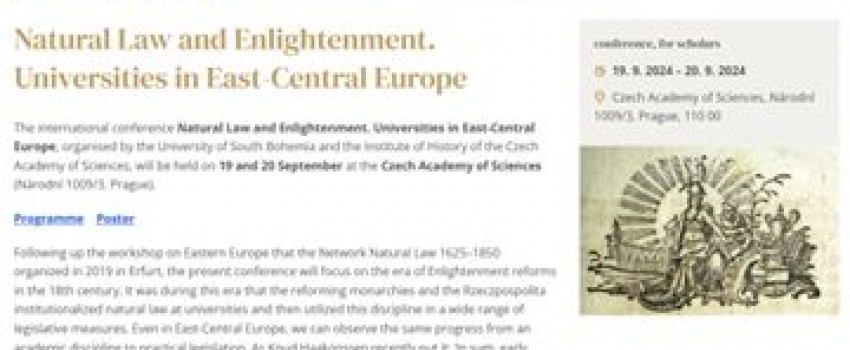 Metamorphosis Natural Law and Enlightenment Universities in East-Central Europe, International Conference, Prague, 19-20 September 2024, Czech Academy of Series