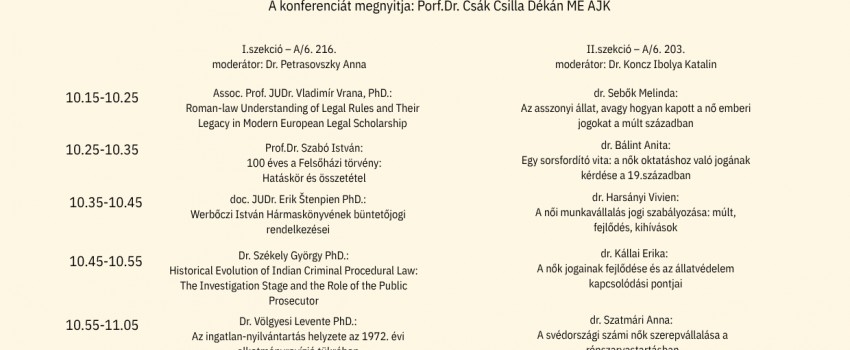 "Vestigia institutionum in dialogo" – Legal Traditions, Legal Theory in Context, and Historical Perspectives nemzetközi konferencia 